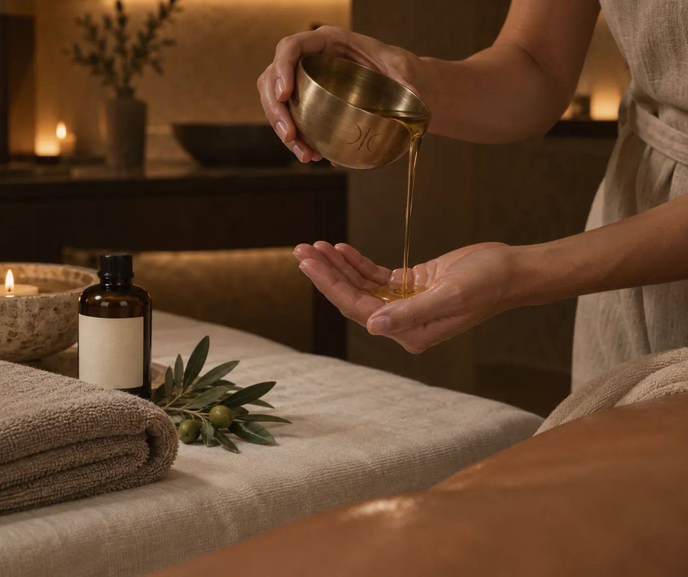 Óleo sendo preparado para massagem, imagem ilustrativa